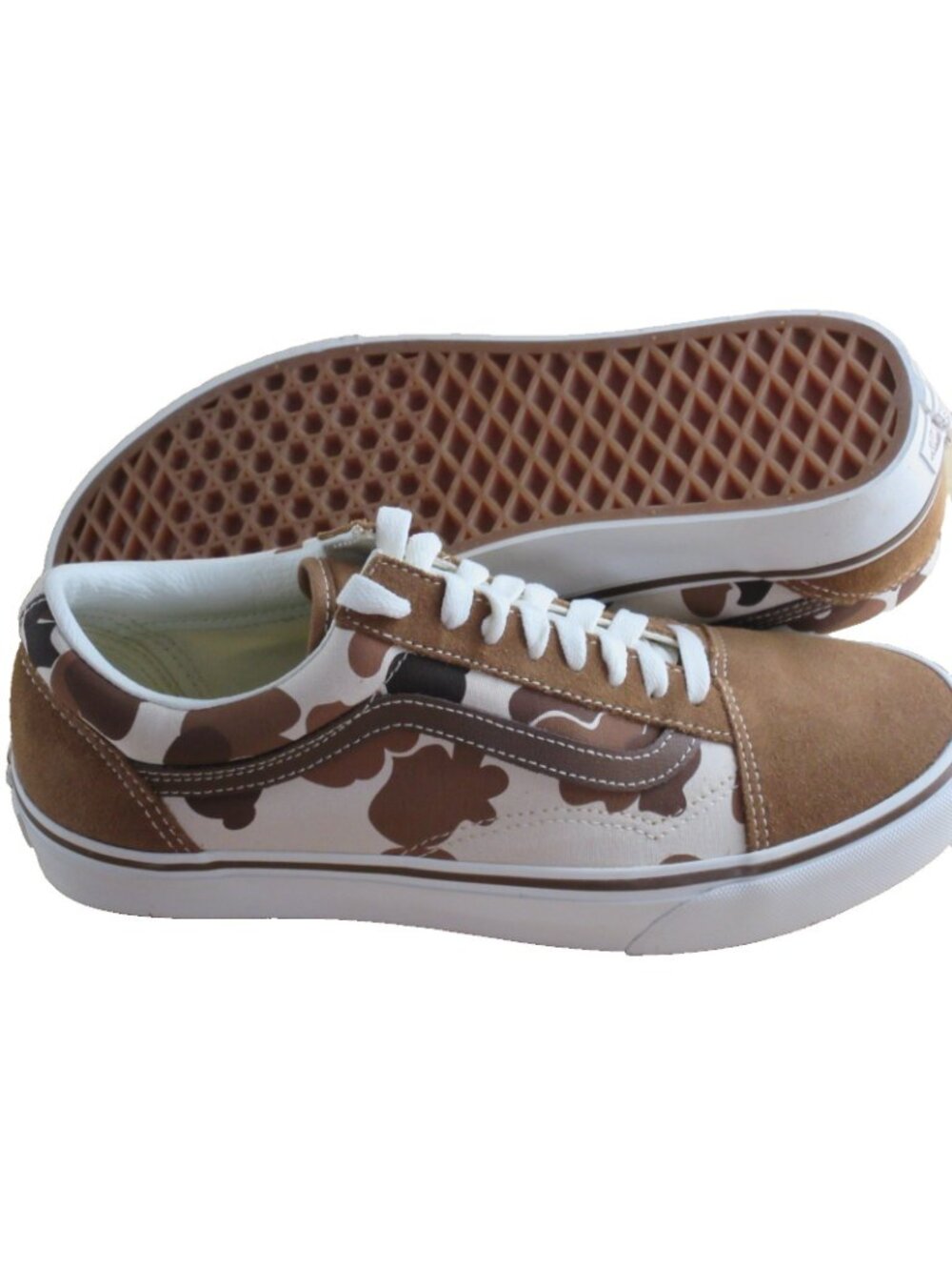Vans Women's Old Skool Duck Camo Brown White Canvas Suede shoes Size 9 NEW - Picture 2 of 7
